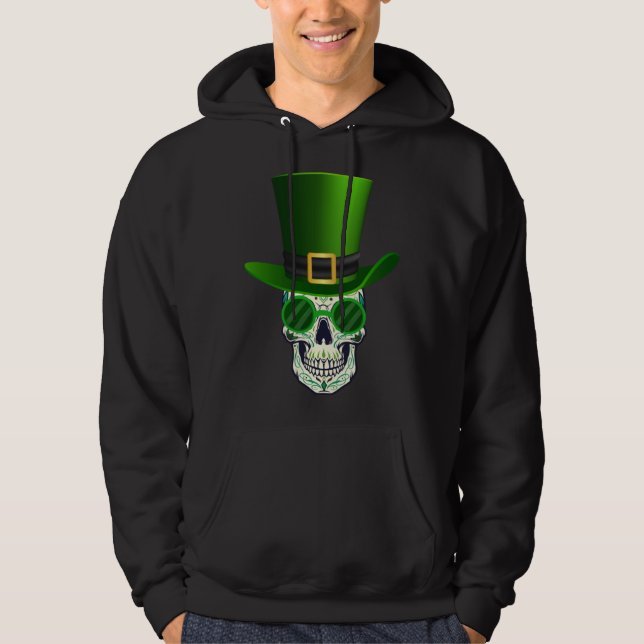Funny Sugar Skull Saint Patricks Day of Dead Hoodie (Framsida)