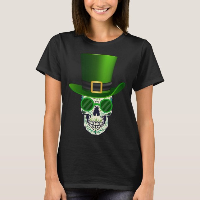 Funny Sugar Skull Saint Patricks Day of Dead T Shirt (Framsida)