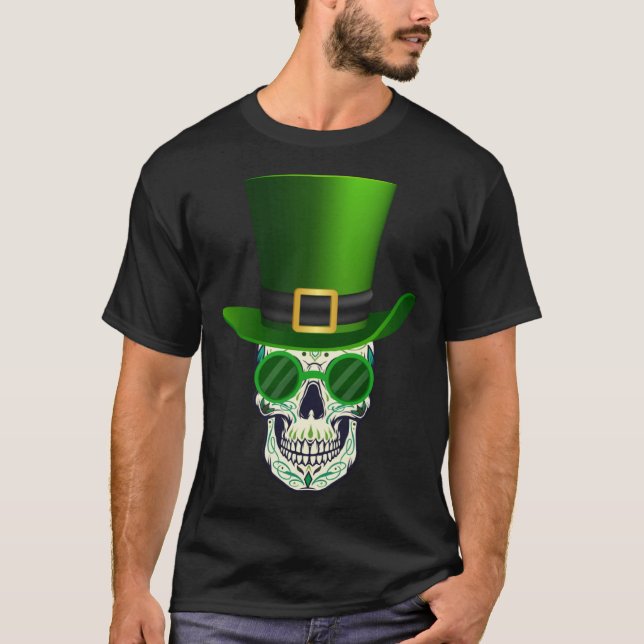 Funny Sugar Skull Saint Patricks Day of Dead T Shirt (Framsida)