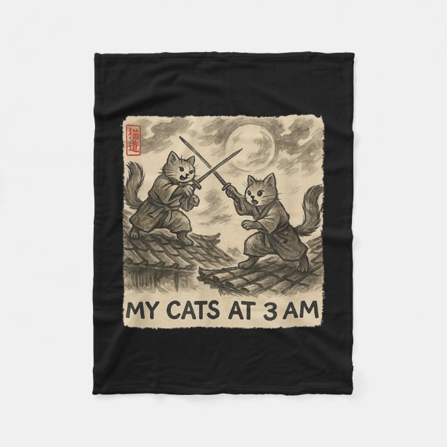 Funny Sumi-e Kawaii Bläck Painting japanska Mina k Fleecefilt (Framsidan)