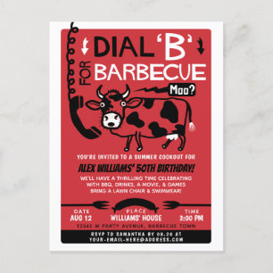 Funny Summer Barbecue Cookout Retro 60-sekunders Inbjudan Vykort