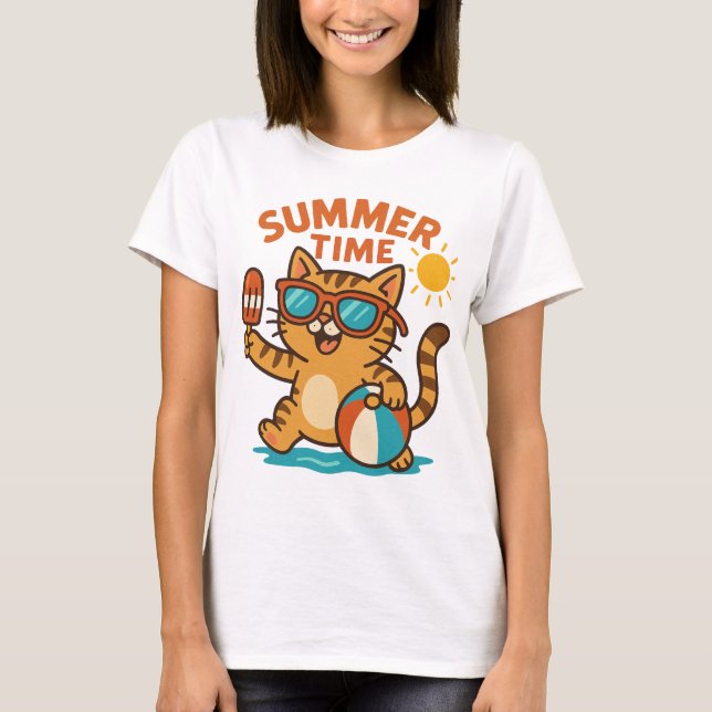 Funny Summer Cat T-Shirt (Framsida)