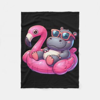 Funny Summer Hippo Pink Pool Party Hawaiian Summer Fleecefilt