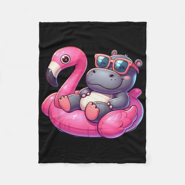 Funny Summer Hippo Pink Pool Party Hawaiian Summer Fleecefilt (Framsidan)