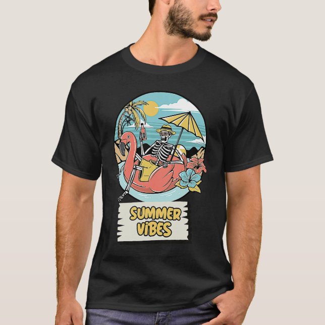 Funny Summer Vibes Hawaii Skeleton Helgdag Beach S T Shirt (Framsida)