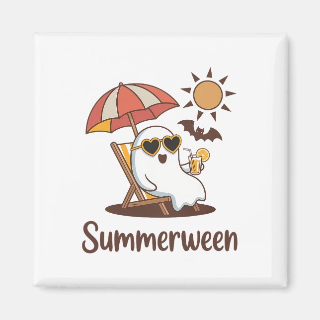 Funny Summerween Cute Spooky Summer Ghost Hallowee Magnet (Framsidan)