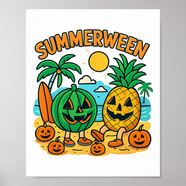 Funny Summerween Cute Watermelon och ananas Bea Poster (Framsidan)