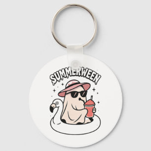 Funny Summerween Ghost-Rosa Flytande i Flamingo C Nyckelring