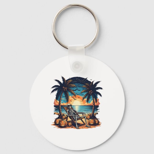 Funny Summerween Skeleton Beach Party Halloween Vi Nyckelring (Framsida)