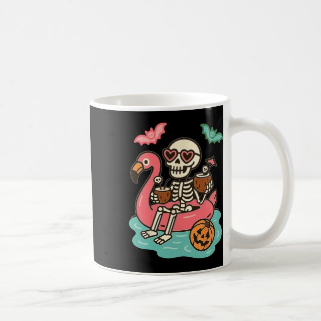 Funny Summerween Skeleton Flytande i Flamingo-klip Kaffemugg (Höger)