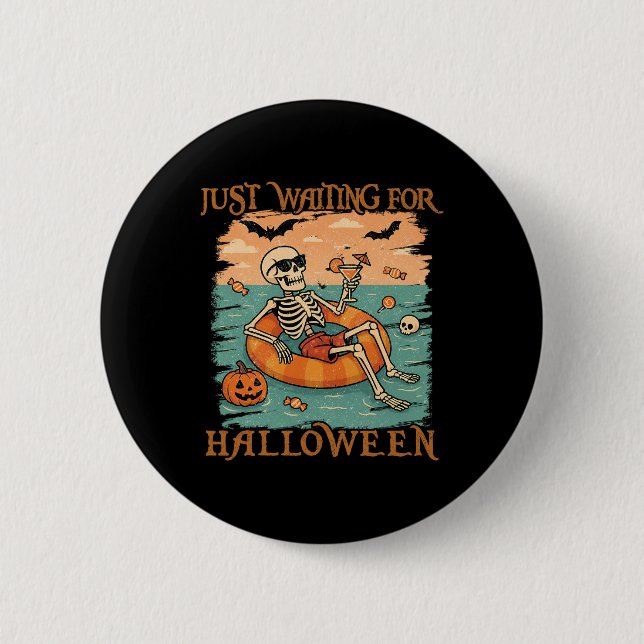 Funny Summerween Skeleton Flytande i Flamingo-klip Knapp (Framsida)
