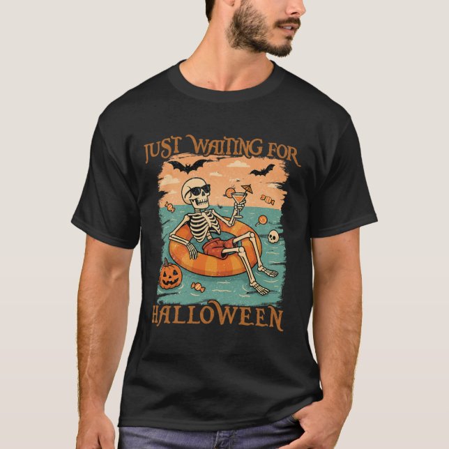 Funny Summerween Skeleton Flytande i Flamingo-klip T Shirt (Framsida)