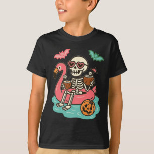 Funny Summerween Skeleton Flytande i Flamingo-klip T Shirt