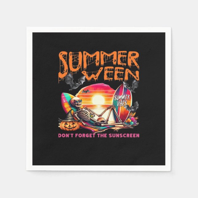 Funny Summerween Skeleton på båge vid solnedgångsk Pappersservett (Framsidan)