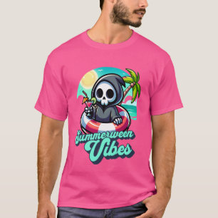 Funny Summerween Vibes Grim Reaper Summer Vacation T Shirt