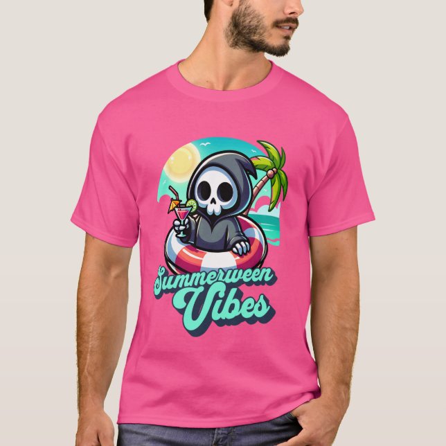 Funny Summerween Vibes Grim Reaper Summer Vacation T Shirt (Framsida)