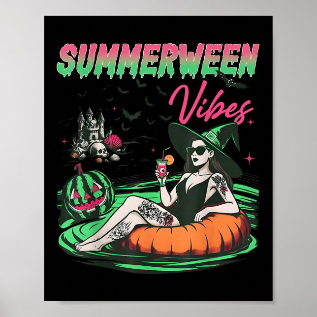 Funny Summerween Vibes Pumpkin Spooky Vacation Sum Poster (Framsidan)