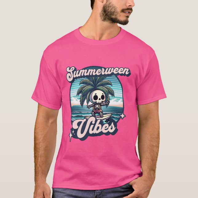 Funny Summerween Vibes Summer Vacation Skeleton Su T Shirt (Framsida)