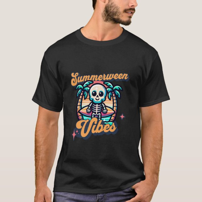 Funny Summerween Vibes Summer Vacation Skeleton Su T Shirt (Framsida)