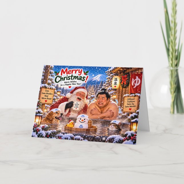 Funny Sumo Wrestler Christmas Card Kort (Framsida)