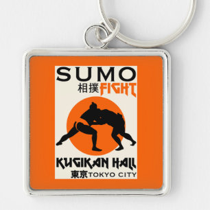 Funny Sumo Wrestler Fyrkantig Silverfärgad Nyckelring