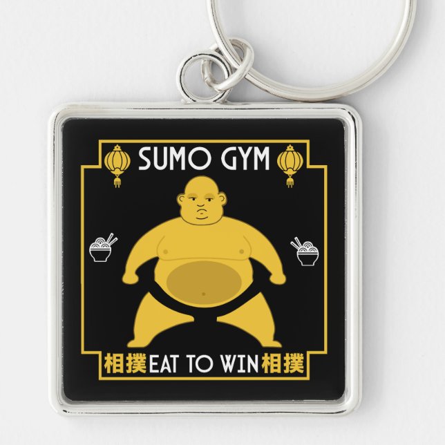 Funny Sumo Wrestler Fyrkantig Silverfärgad Nyckelring (Framsidan)
