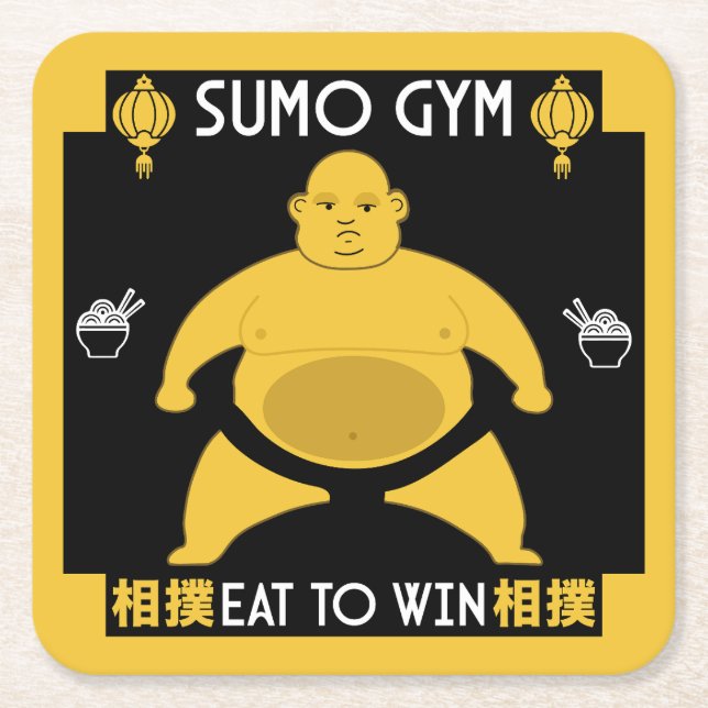 Funny Sumo Wrestler Underlägg Papper Kvadrat (Framsidan)