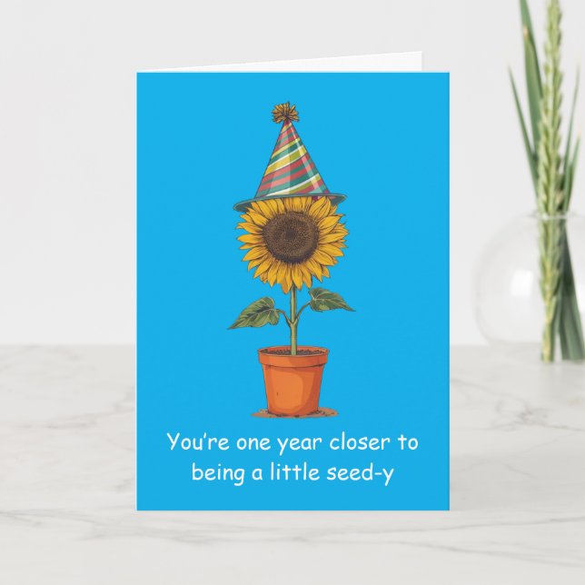 Funny Sunflower Birthday Seed-y Humor Fun Kort (Framsida)