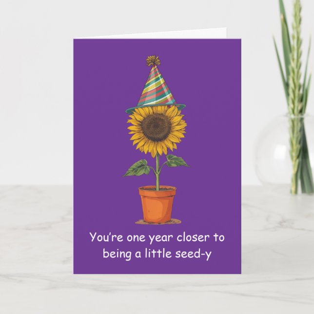 Funny Sunflower Birthday Seed-y Humor Fun Kort (Framsida)