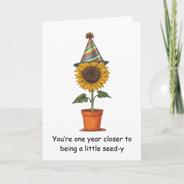 Funny Sunflower Birthday Seed-y Humor Fun Kort (Framsida)