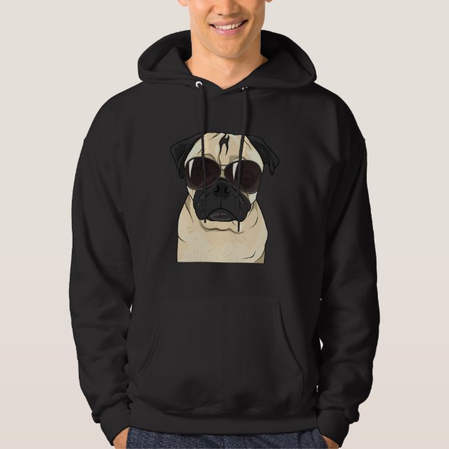Funny Sunglass Pug T shirt Tee for Djurälskares Es Hoodie (Framsida)