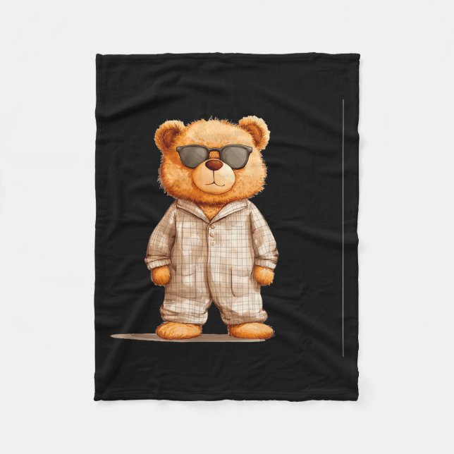 Funny Sungles Teddy Bear In Pajama Costume Design  Fleecefilt (Framsidan)