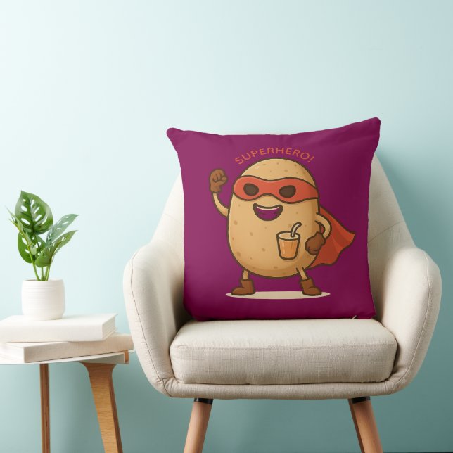 Funny Superhero Potato Cartoon Graphic Throw Pillo Kudde (Stol)
