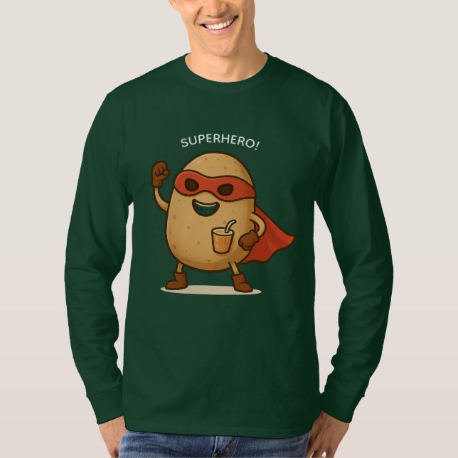 Funny Superhero Potato Cartoon Long Sleeve T-Shirt (Framsida)