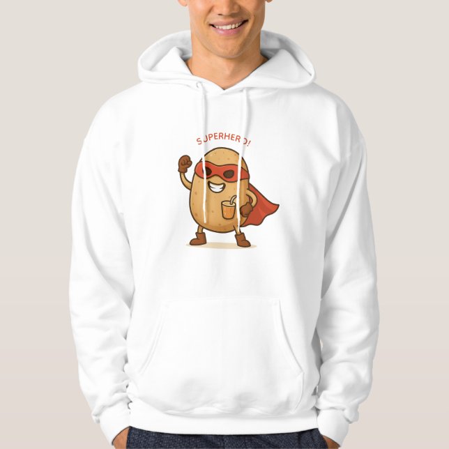 Funny Superhero Potato Cartoon Pullover Hoodie (Framsida)