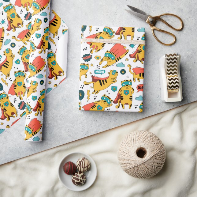 Funny Superhjälte Cat Presentpapper (Hantverk)