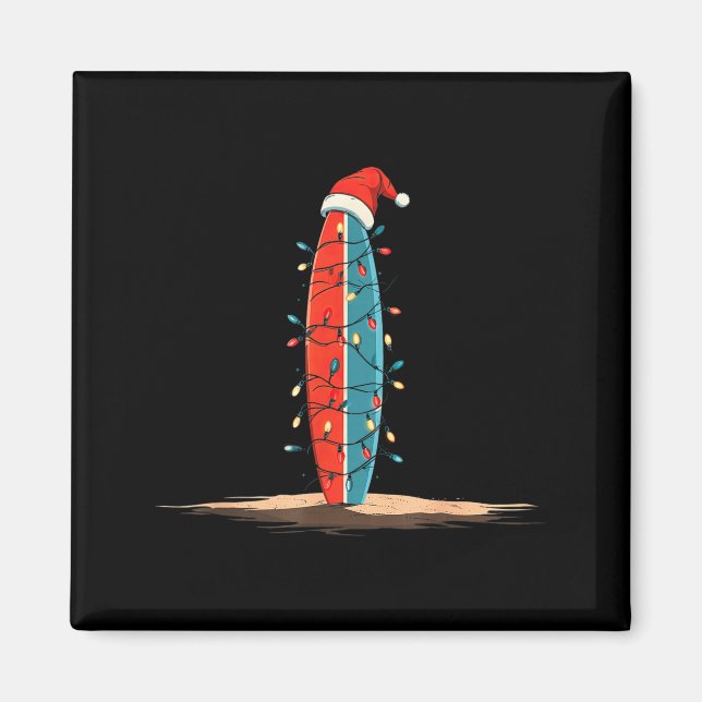 Funny Surf Christmas Lights Lover Surfboard Surfin Magnet (Framsidan)