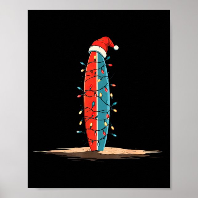 Funny Surf Christmas Lights Lover Surfboard Surfin Poster (Framsidan)