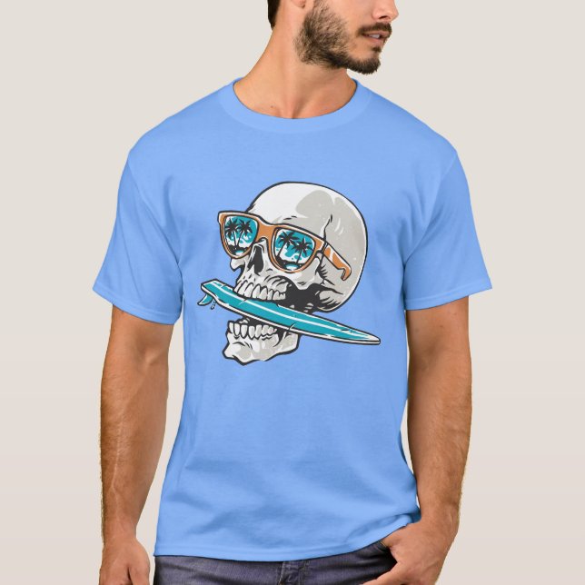 Funny Surfboard Bite Summer Surf Design T Shirt (Framsida)