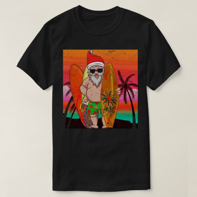 Funny Surfer Jultomten Sommar jul I T Shirt (Design framsida)