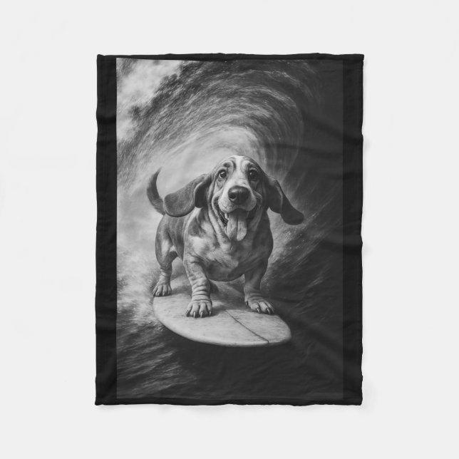 Funny Surfing Bet Hound Selfie On Surfboard Beach  Fleecefilt (Framsidan)