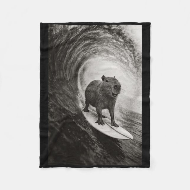 Funny Surfing Capyra Selfie On Surfboard Beach Ani Fleecefilt (Framsidan)