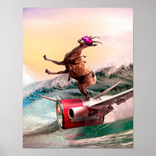 Funny Surfing Goat Poster
