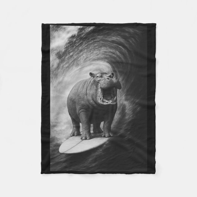 Funny Surfing Hippo Hippopotamus Selfie Safari Ani Fleecefilt (Framsidan)