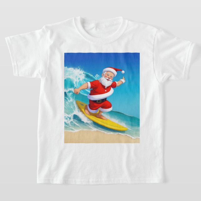 Funny Surfing Jultomten T Shirt (Laydown)