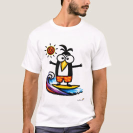 Funny Surfing Penguin Cartoon T-Shirt