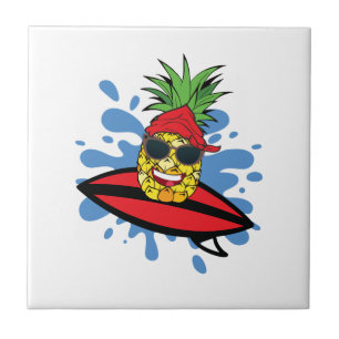 Funny Surfing Pineapple Kakelplatta