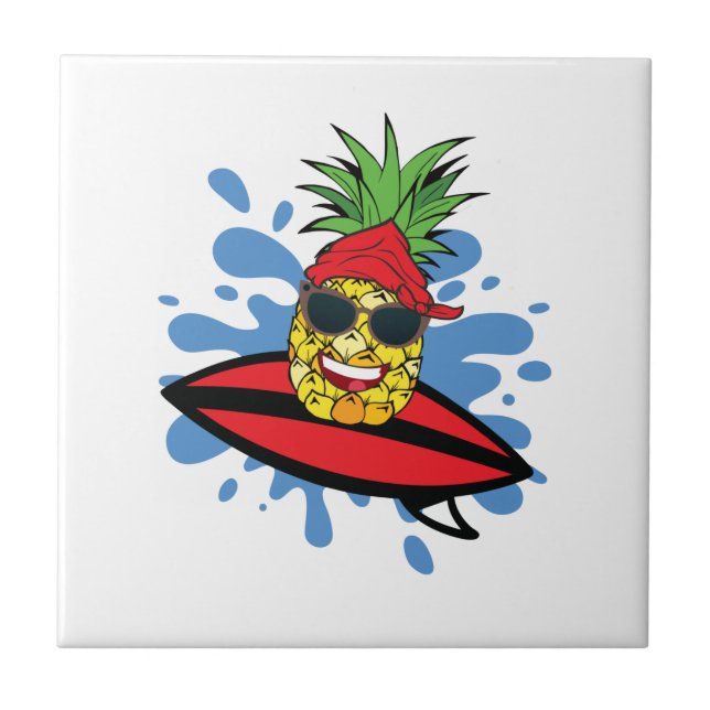 Funny Surfing Pineapple Kakelplatta (Framsidan)