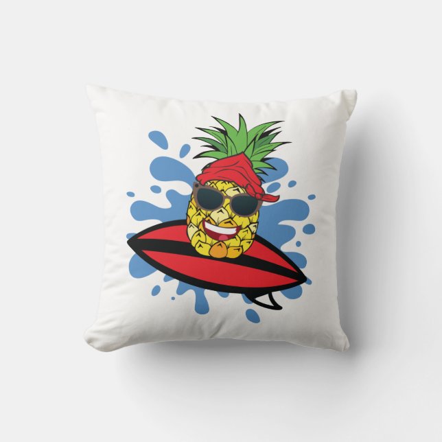 Funny Surfing Pineapple Kudde (Framsida)