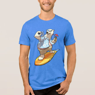 Funny Surfing Polar Bear Cocktail & Fan Cartoon T Shirt